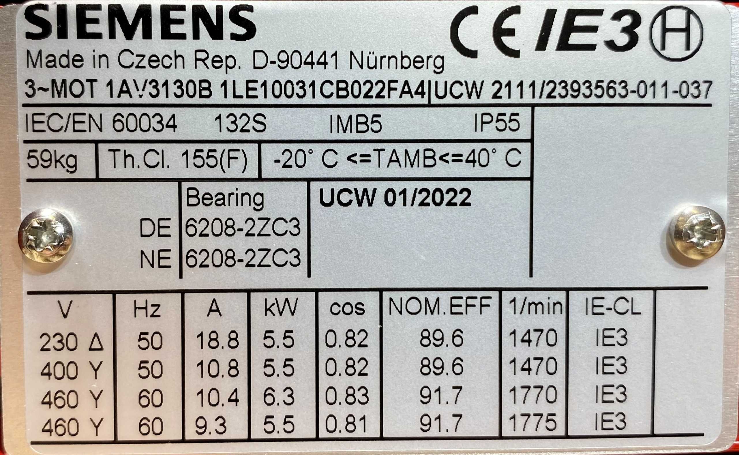 silnik elektryczny 5,5kW 1470obr. 3fazowy SIEMENS IE3 (czer)