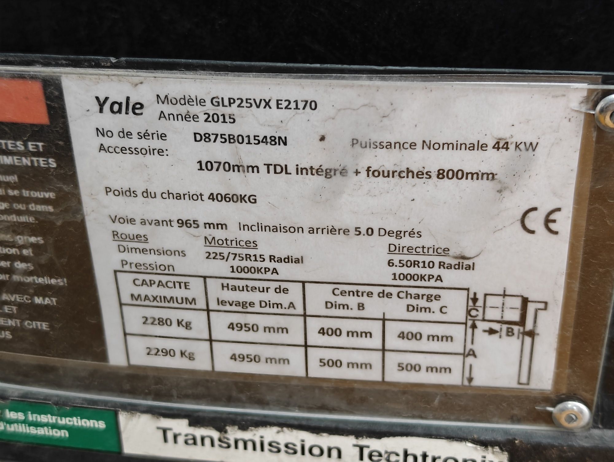 Wózek Yale GLP25VX 2.5T Lpg 2015r Triplex 4.9m  Sprowadzony