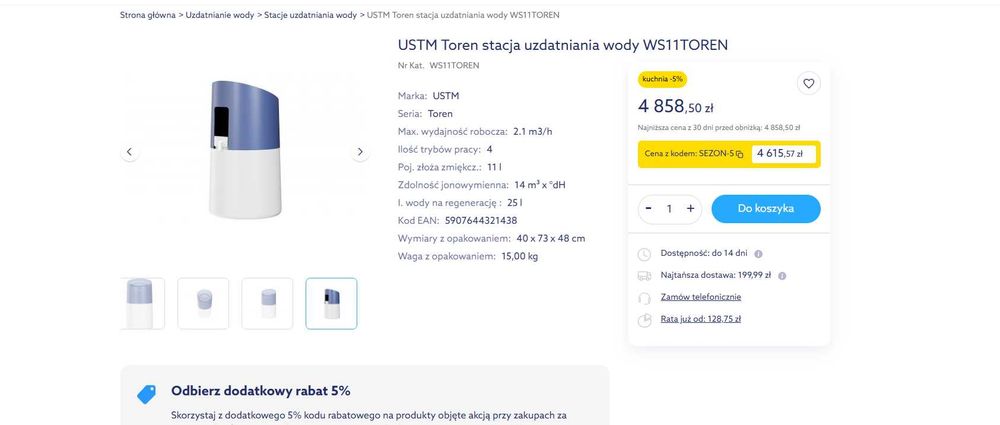 Toren – kompaktowa stacja uzdatniania wody / zmiękczacz + GRATIS SÓL