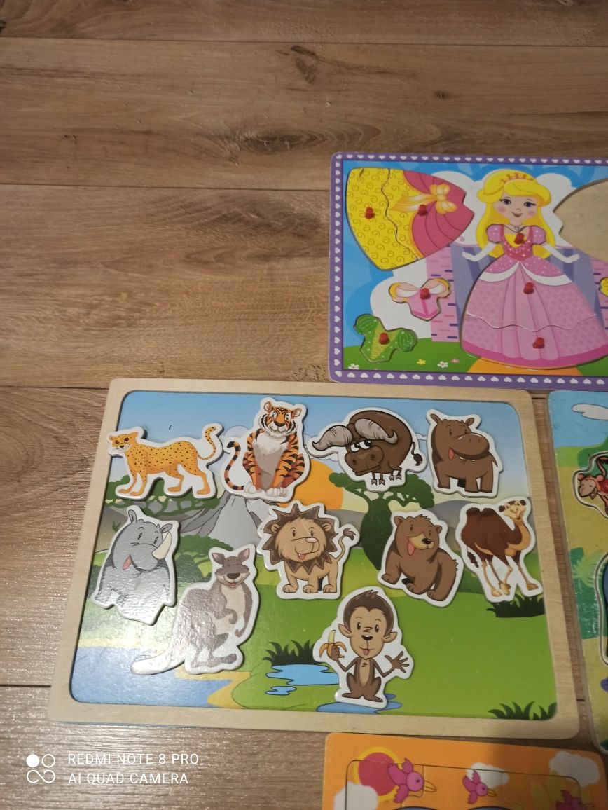 Układanki drewniane puzzle magnetyczne montessori