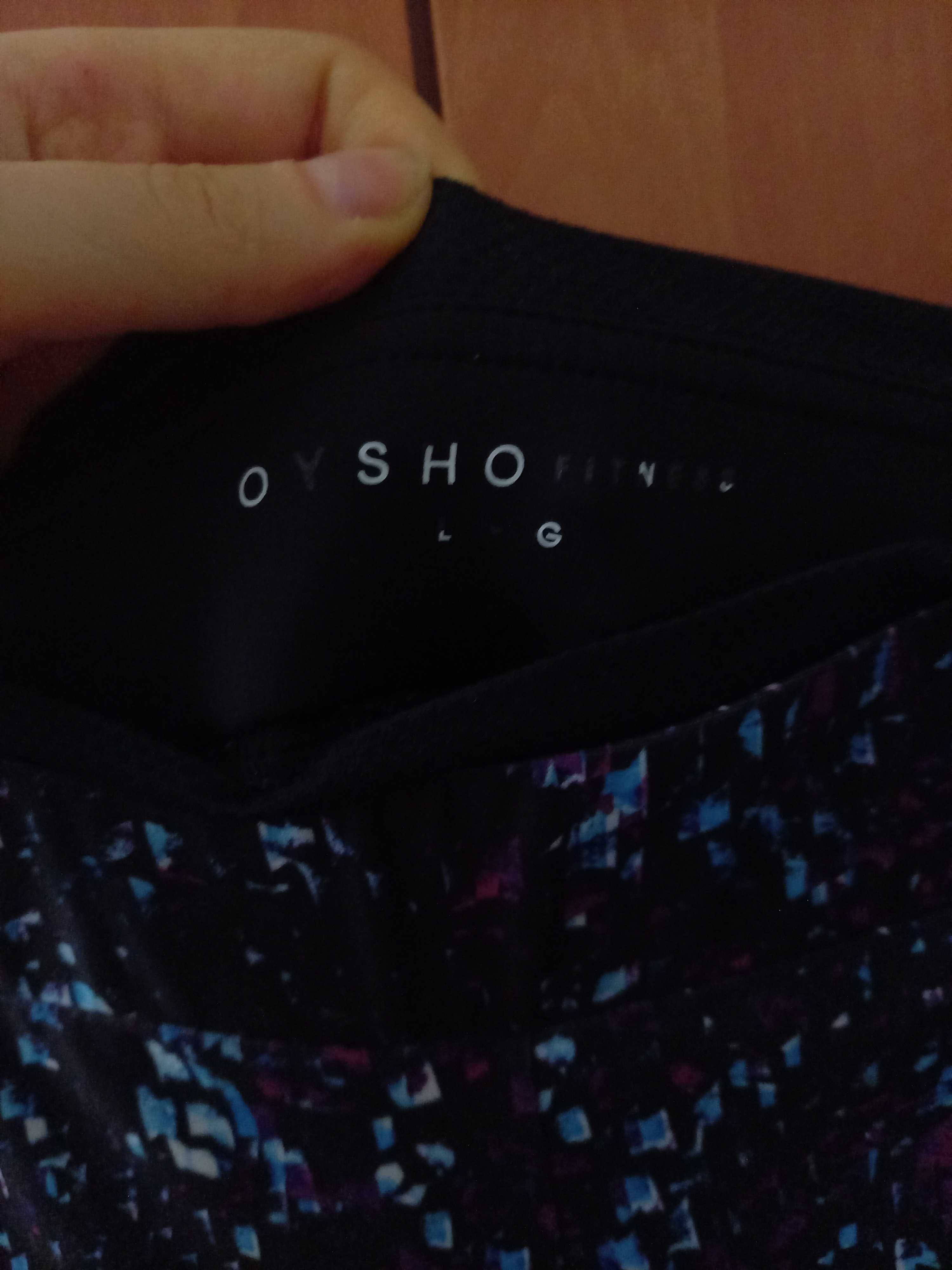 Legginsy długie Oysho S M granatowe niebieskie spodnie do fitness wzór