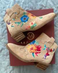 Marco shoes nowe botki skórzane beż w kwiaty kowbojki 37 zamsz Daisy