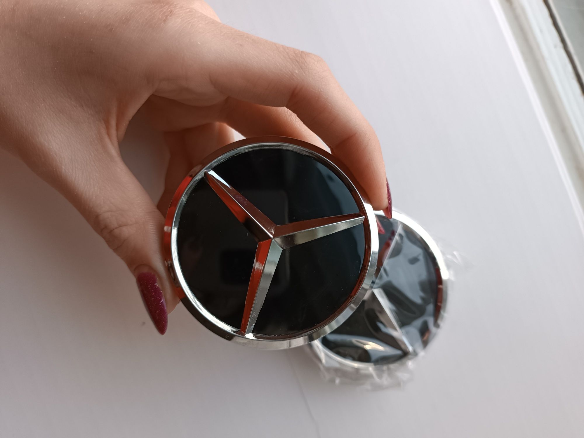 Ковпачки-заглушки в диски LOGO срібні/чорні для Mercedes,60мм