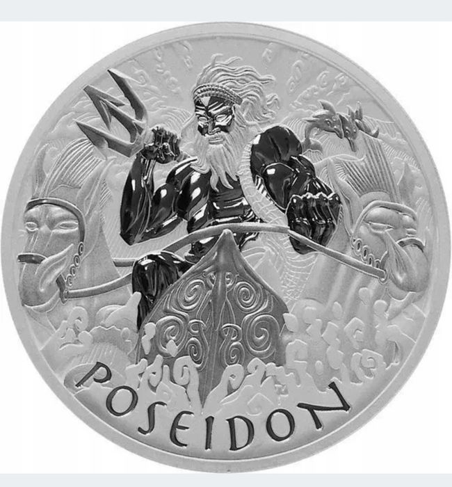 Боги Олимпа  серебряная монета Посейдон