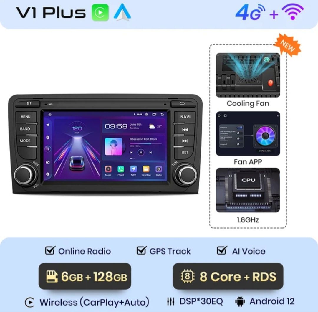 Rádio android Audi A3 8P S3 RS3 4G LTE GPS 8-core 6/128GB SELADO