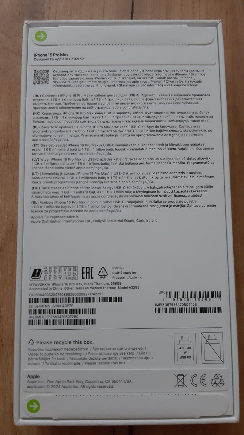 Apple iPhone 16 Pro Max 256GB Czarny Tytan