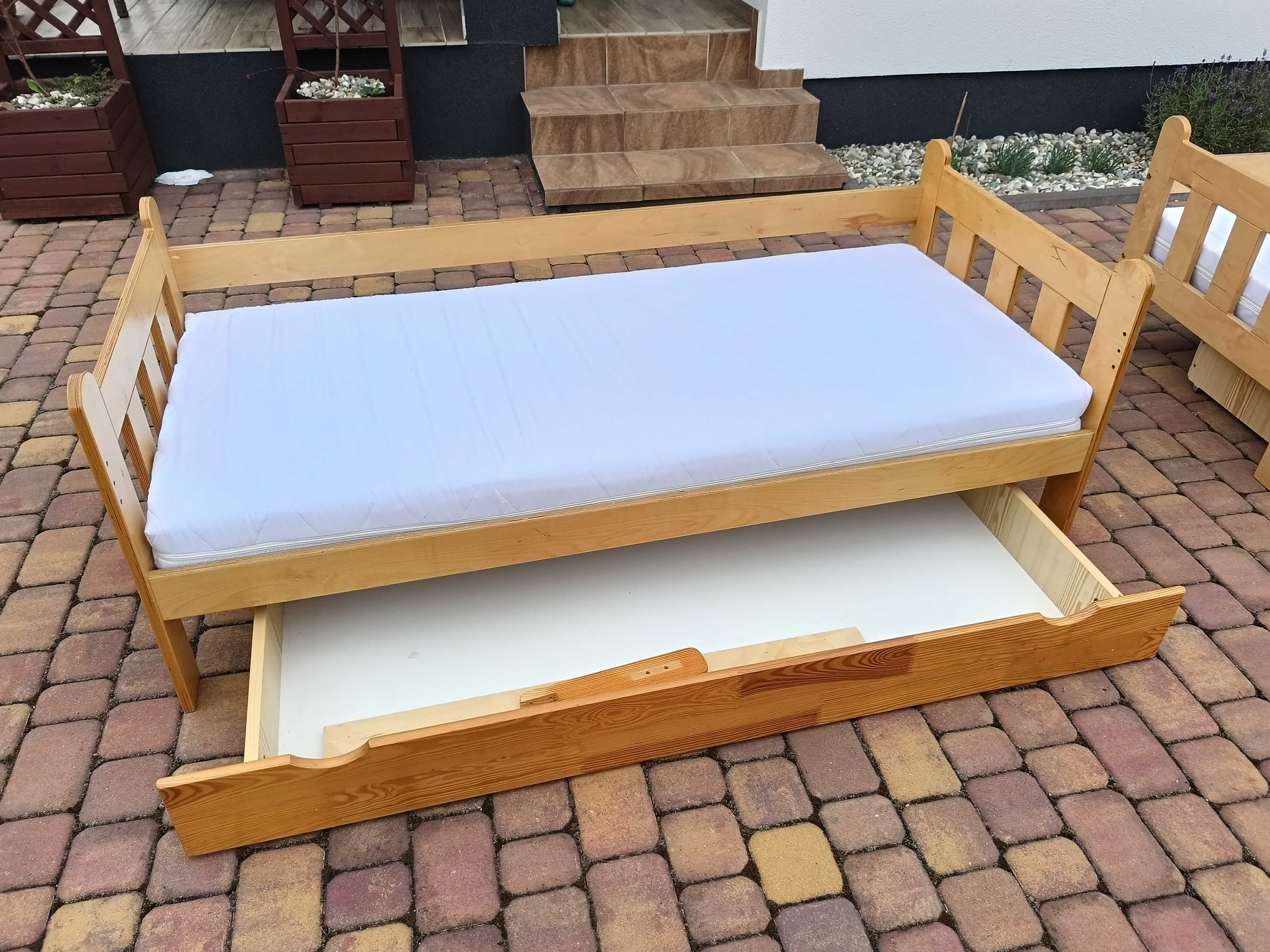 Łóżko dziecięce drewniane 160cm + materac sprężynowy FDM + pojemnik