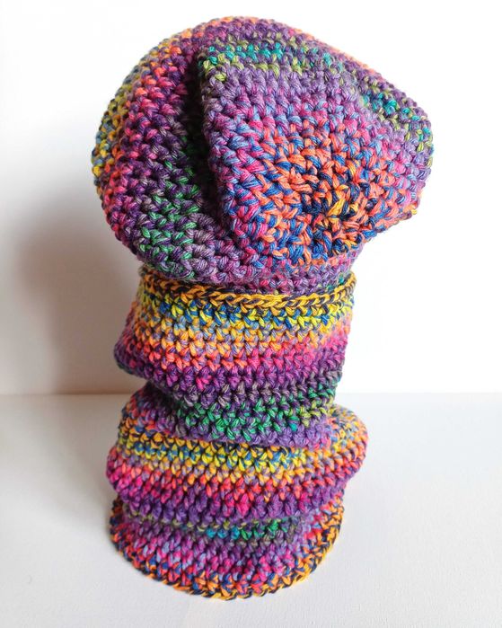 Kolorowy komplet czapka beanie z kominem