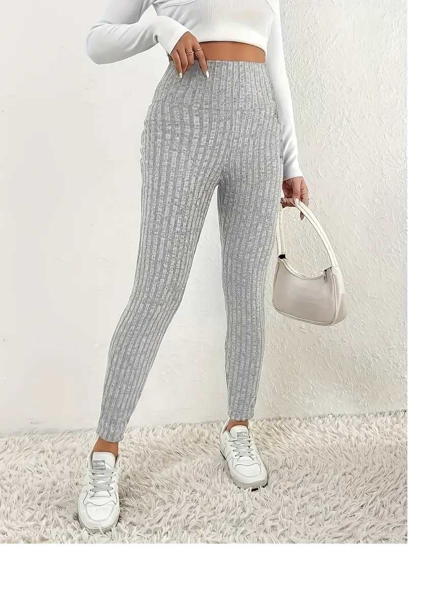 Legginsy Z Wysokim Stanem Elastyczne Na Co Dzień roz M Srebrzystoszare