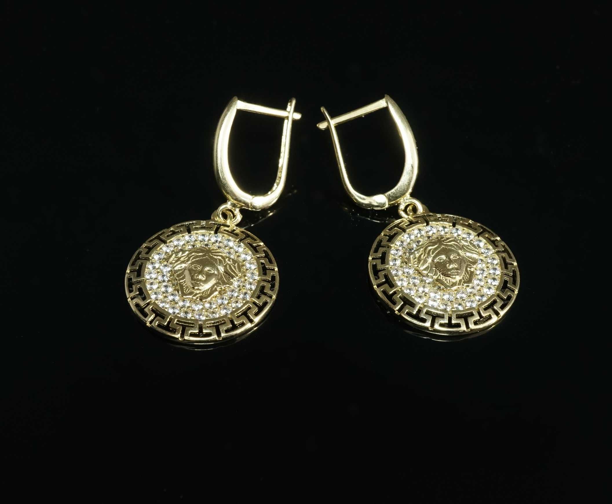 Złoto 585 - złote kolczyki z cyrkoniami grecki wzór
