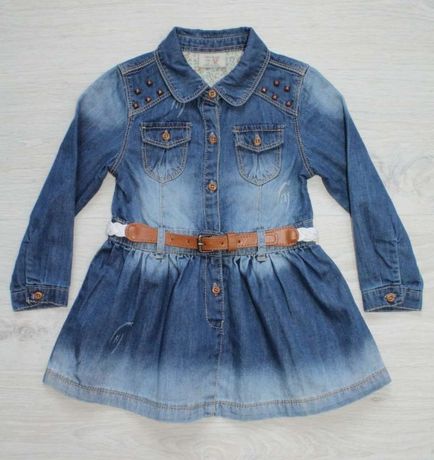 Стильное джинсовое платье с поясом для девочки