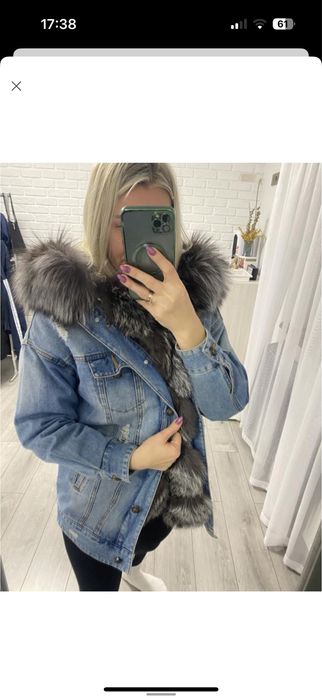 Зимова джинсова парка куртка на меху