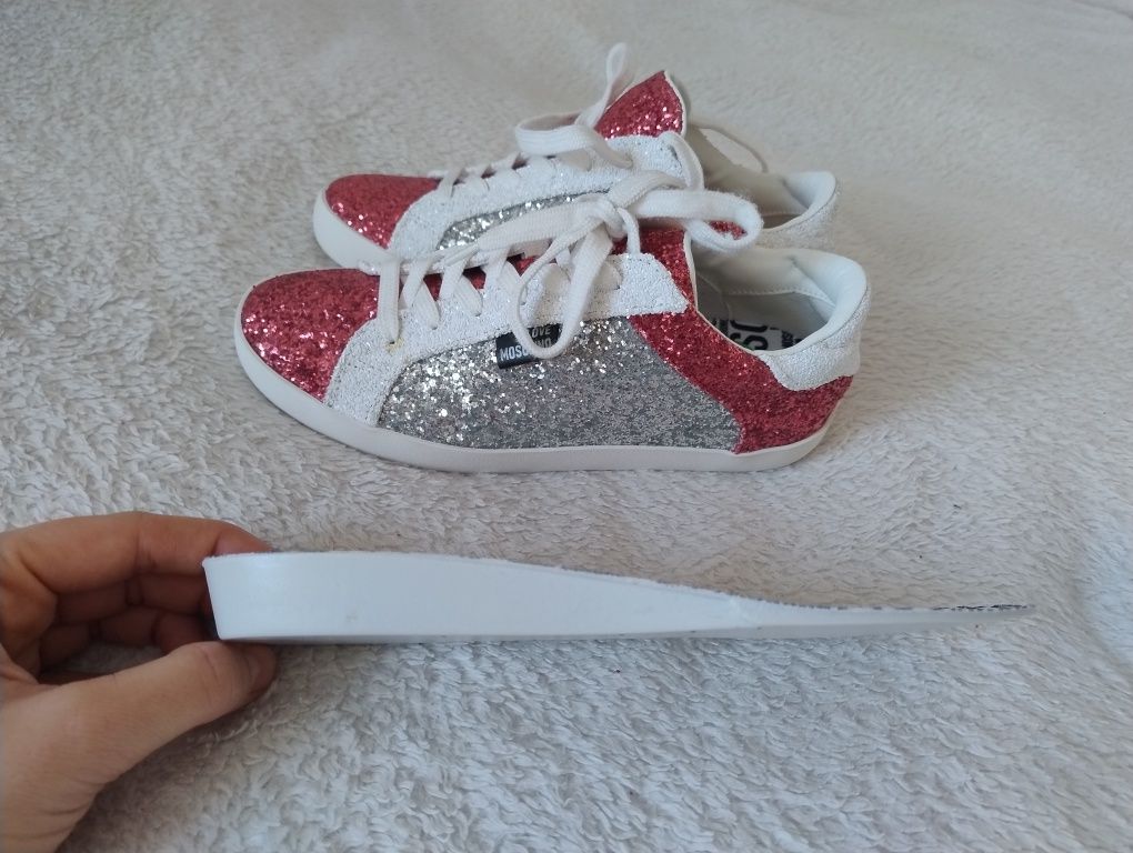 37 Moschino Love buty brokat różowe srebrne