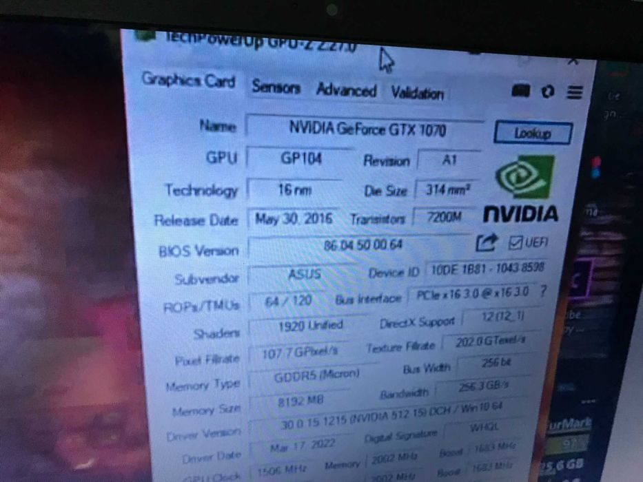Відеокарта Asus GTX1070 8GB