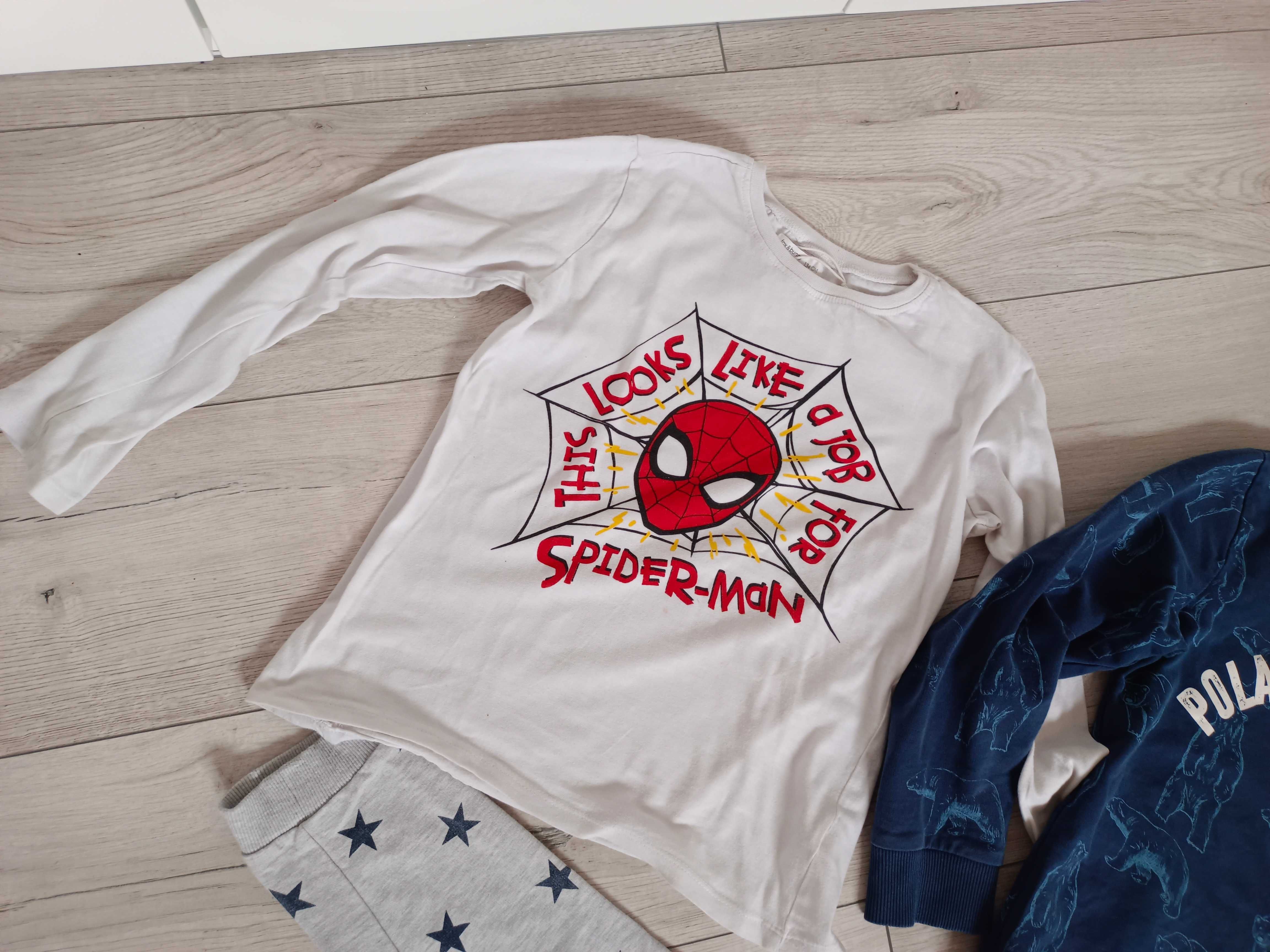 Zestaw dla chłopca 134, bluzka Spiderman, bluza H&M, spodnie