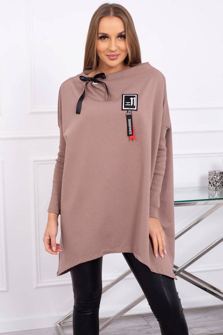 Bluza oversize z asymetrycznymi bokami mocca UNI