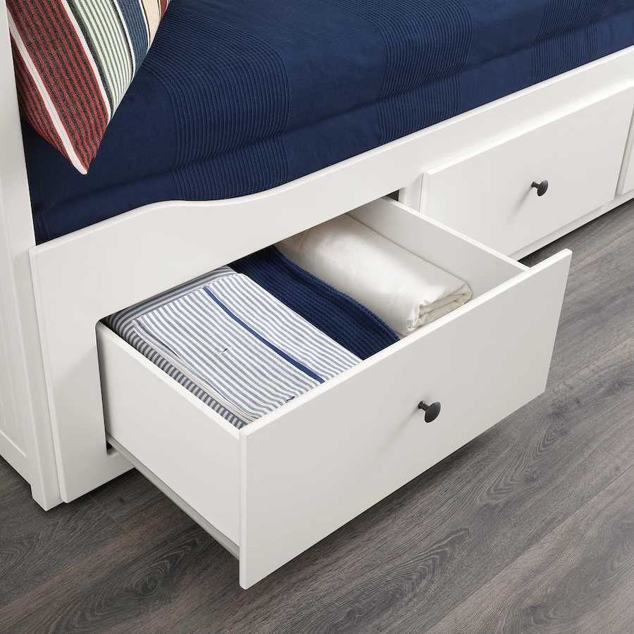 Łóżko Hemnes Ikea Rama leżanki z 3 szufladami, biały 80x200