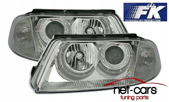 Reflektory Lampy przednie VW PASSAT B5 FL 3BG ANGEL EYES Chrom