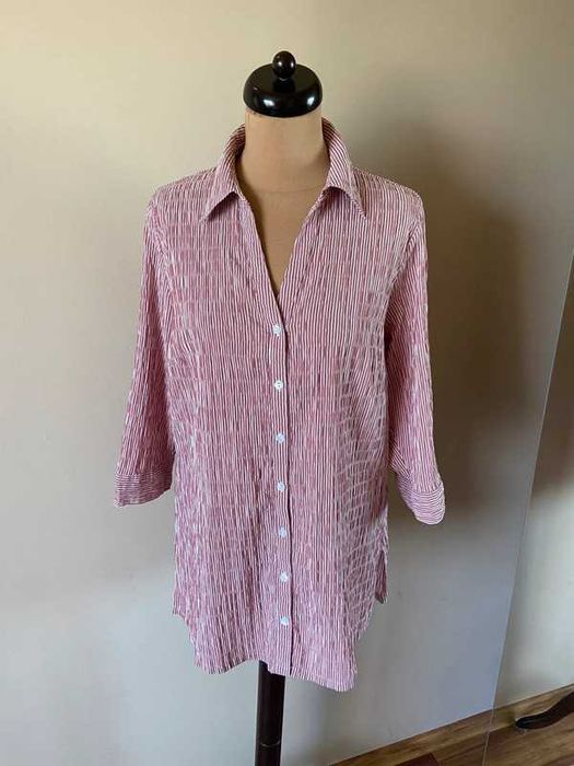 Ulla popken koszula marszczona paski czerwone tekstura xxxl 42 44