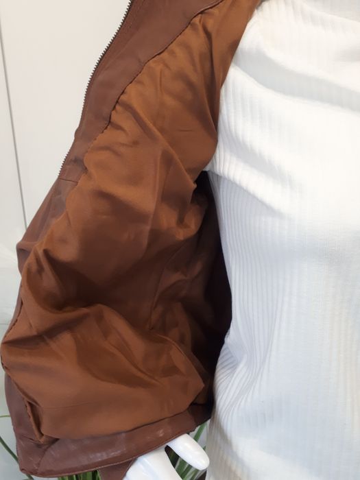 Kurtka damska ramoneska ze skóry naturalnej brązowa XS