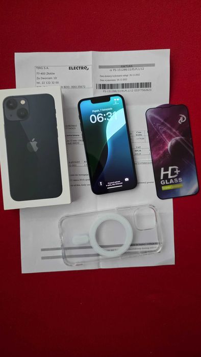 Apple iPhone 13 mini, 128gb, czarny, komplet, stan IDEALNY