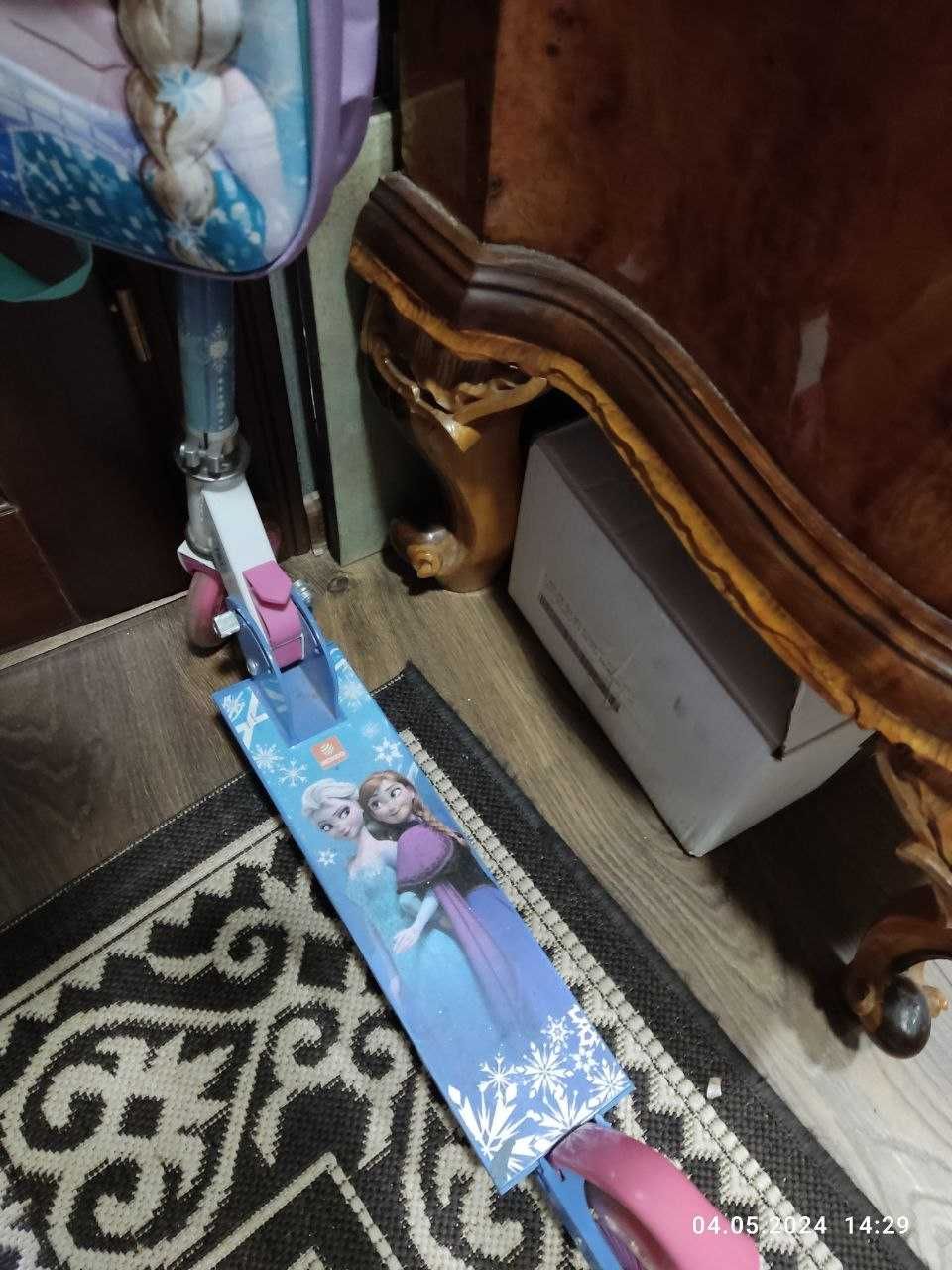 Самокат Фрозен Frozen Анна і Єльза + рюкзак с принтом 3Д