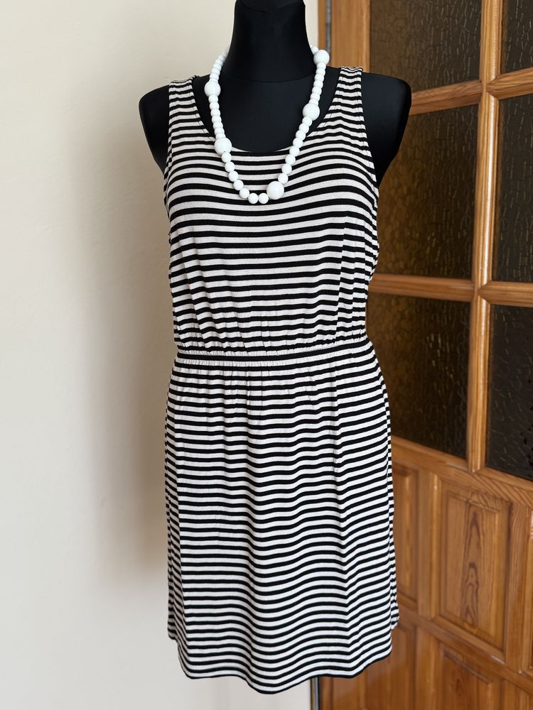 Sukienka tunika w paski zebra na lato H&M S-M wiskoza