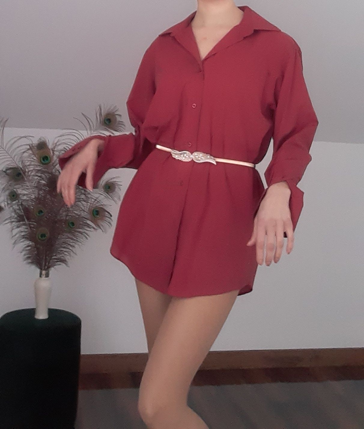 Vintage buick red oversize shirt single button Czerwona koszula