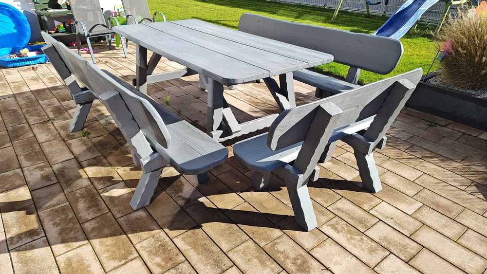 Zestaw mebli ogrodowych – stół + 3 ławki (215 x 100 cm)