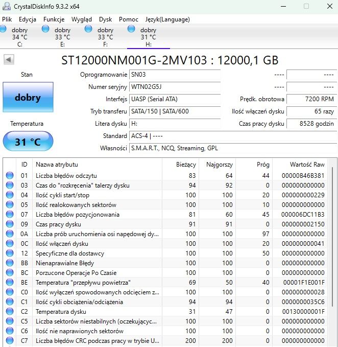 WD 12 TB Seagate 12TB Stan bdb