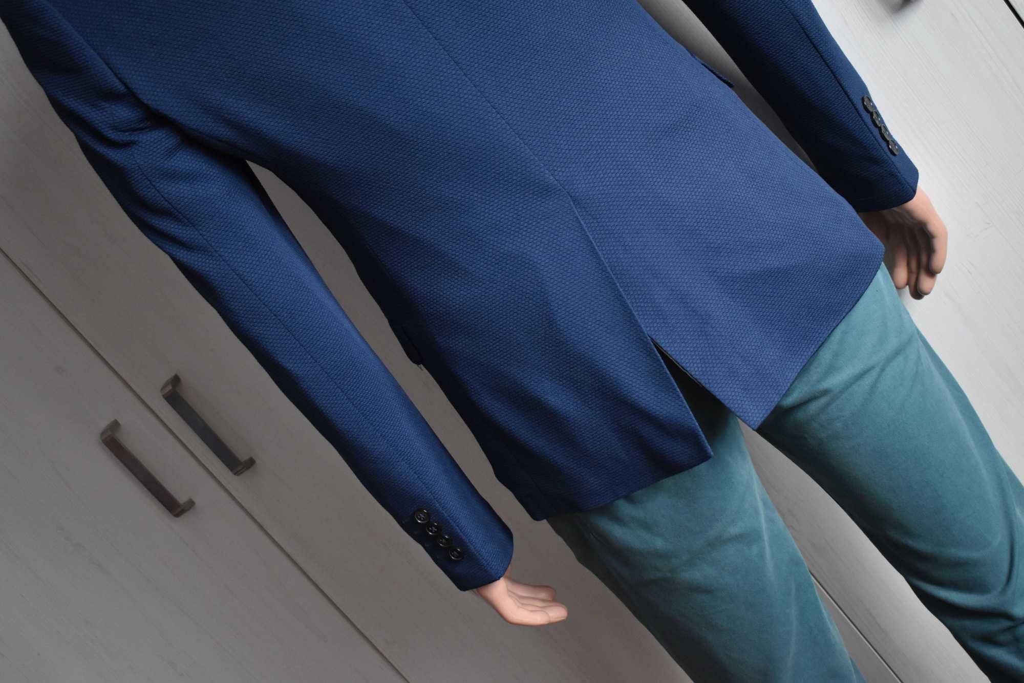 Marynarka blazer S elegancka wizytowa slim granatowa bawełniana męska