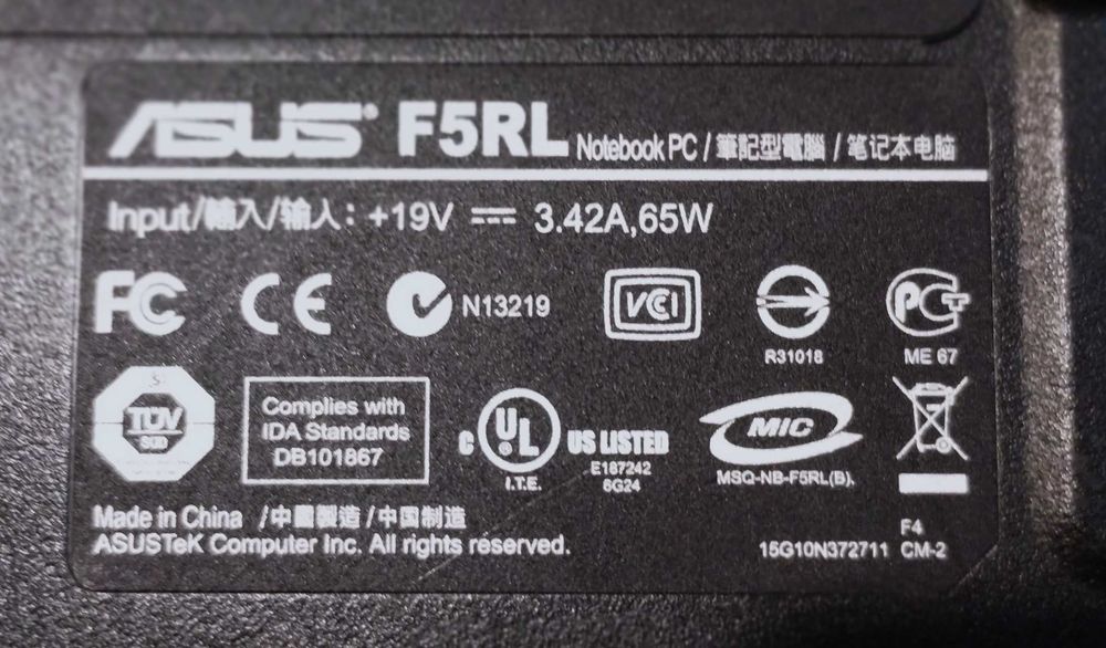 notebook Asus  F5RL uszkodzony