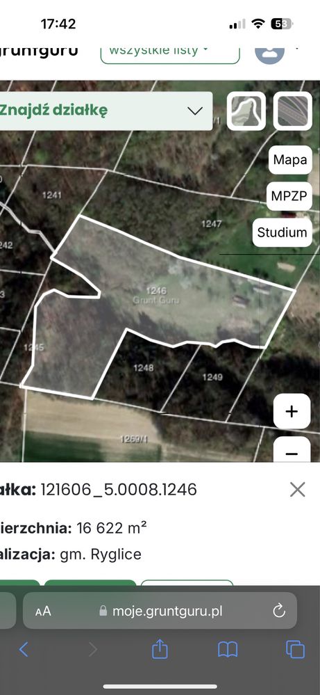 Dzialka w Zalasowej 1246