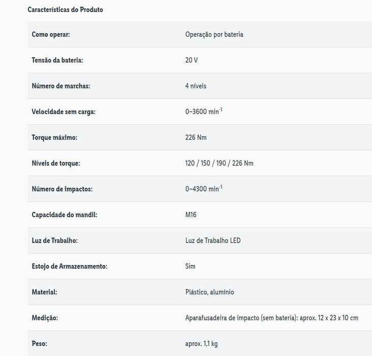 Aparafusadora de Impacto 20V 226Nm Parkside Performance