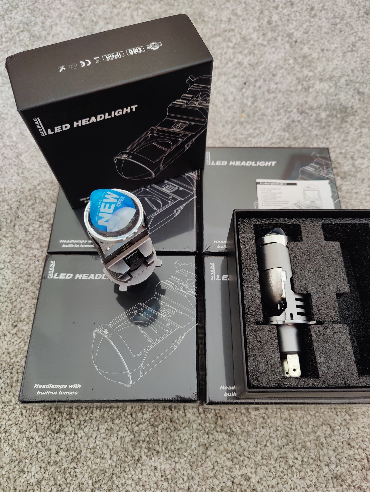 Лампа LED H4 Мини Лінзи Линзы  80W/6000K. F40B H4. Комплект
