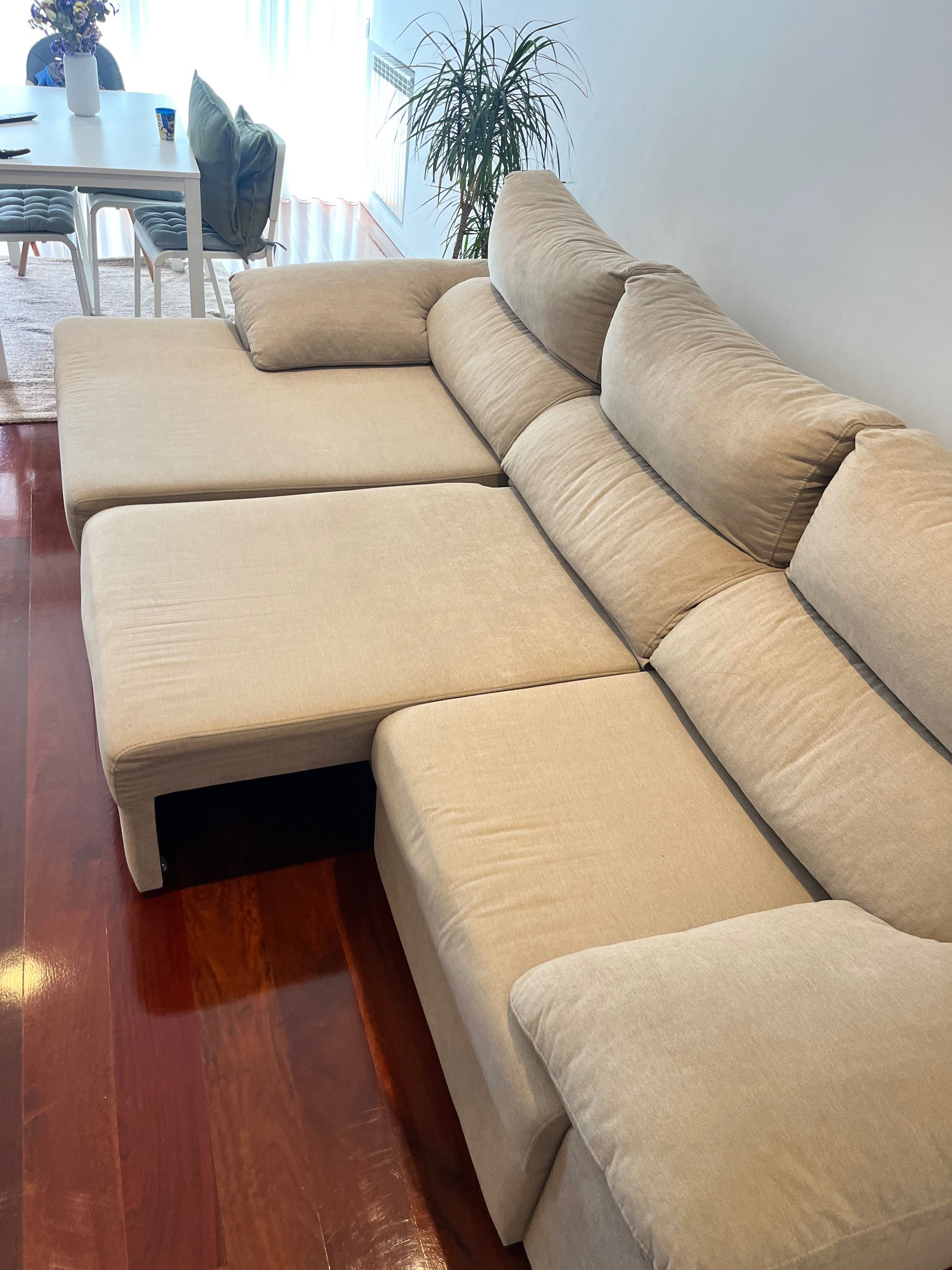 Sofá 3 lugares extensível c/ chaise longue com arrumação