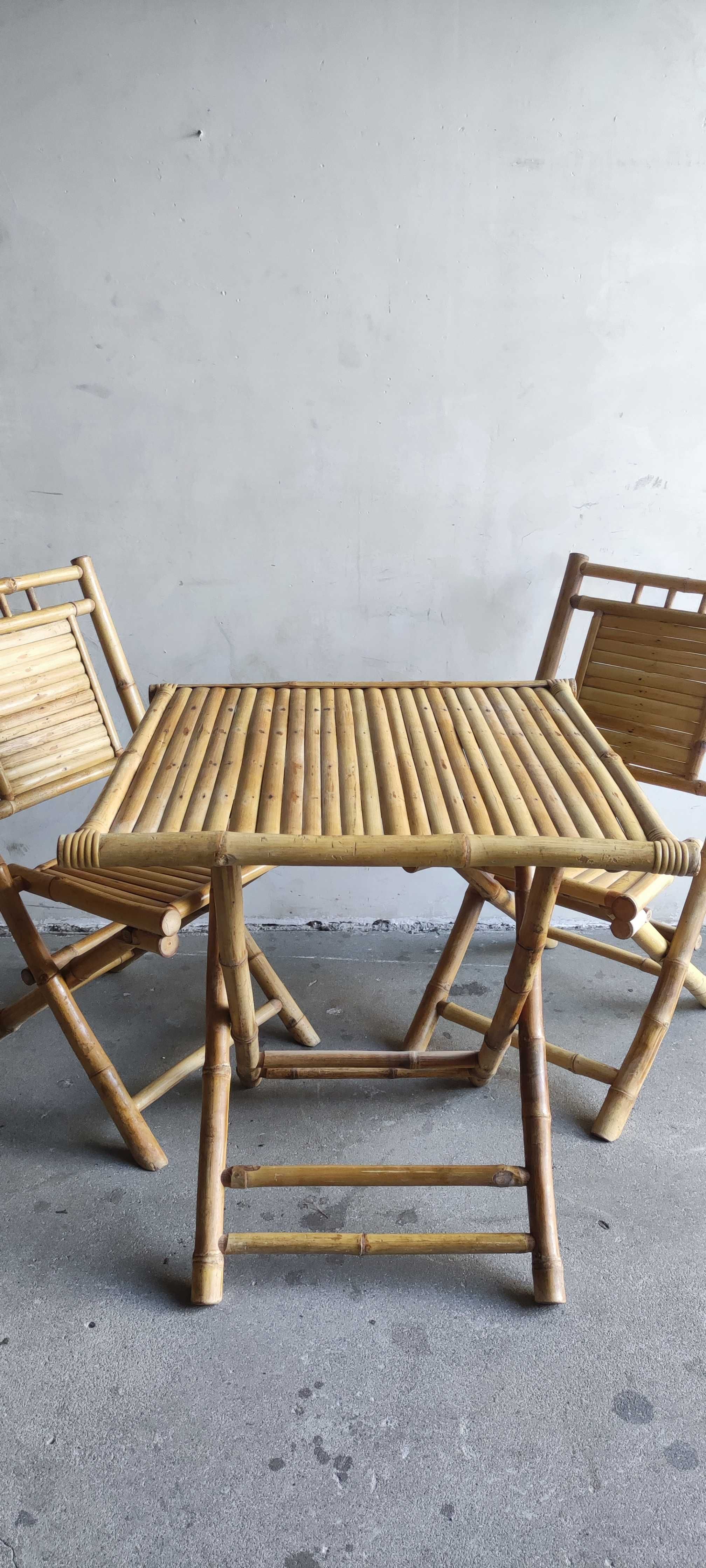 Stół i krzesła z bambusa, zestaw mebli składanych
