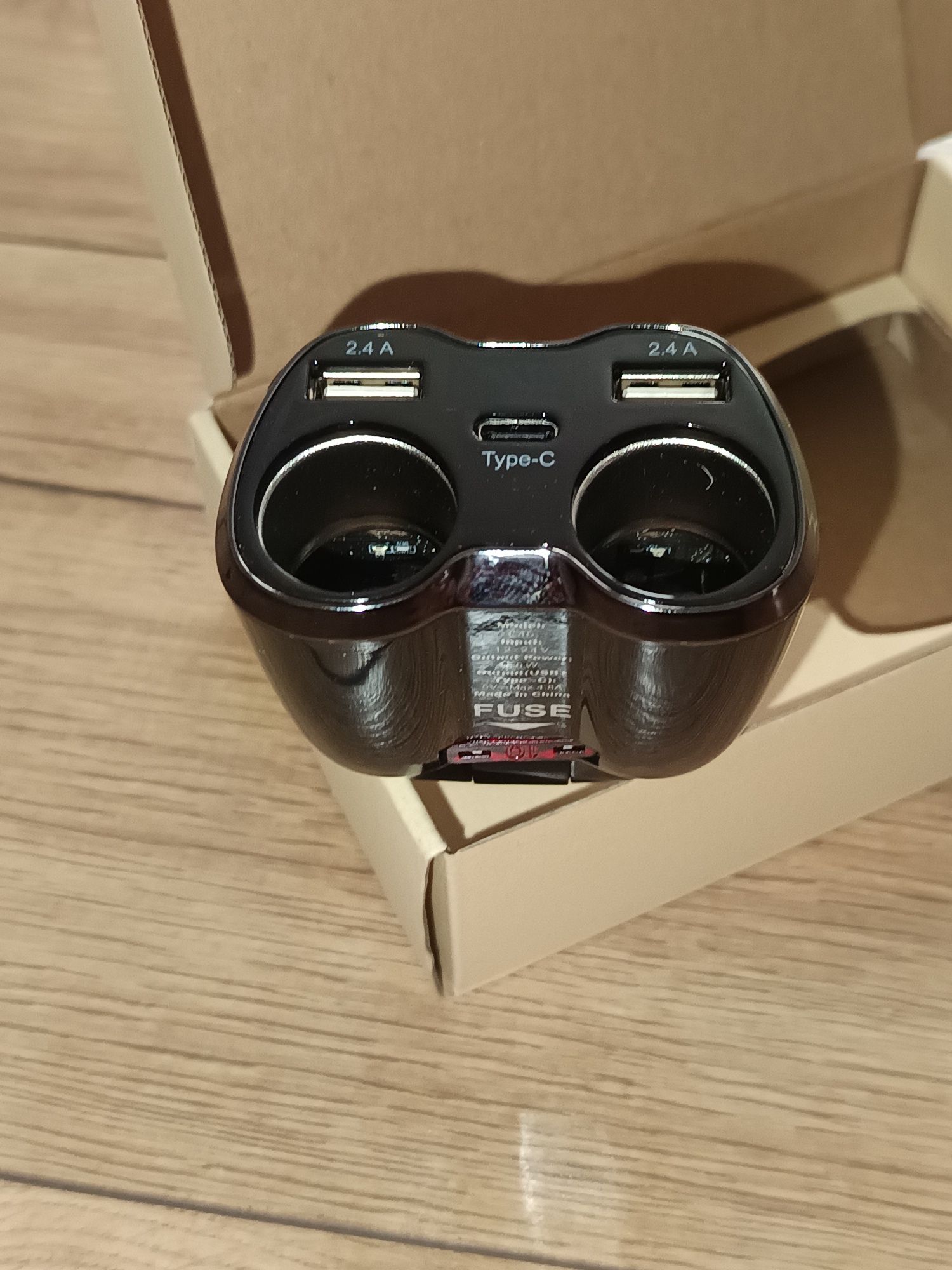 Ładowarka samochodowa USB C, 2 gniazda, rozdzielacz zapalniczki 12/24