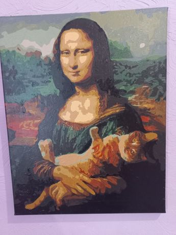 Готовая картина по номерам Мона Лиза с котом