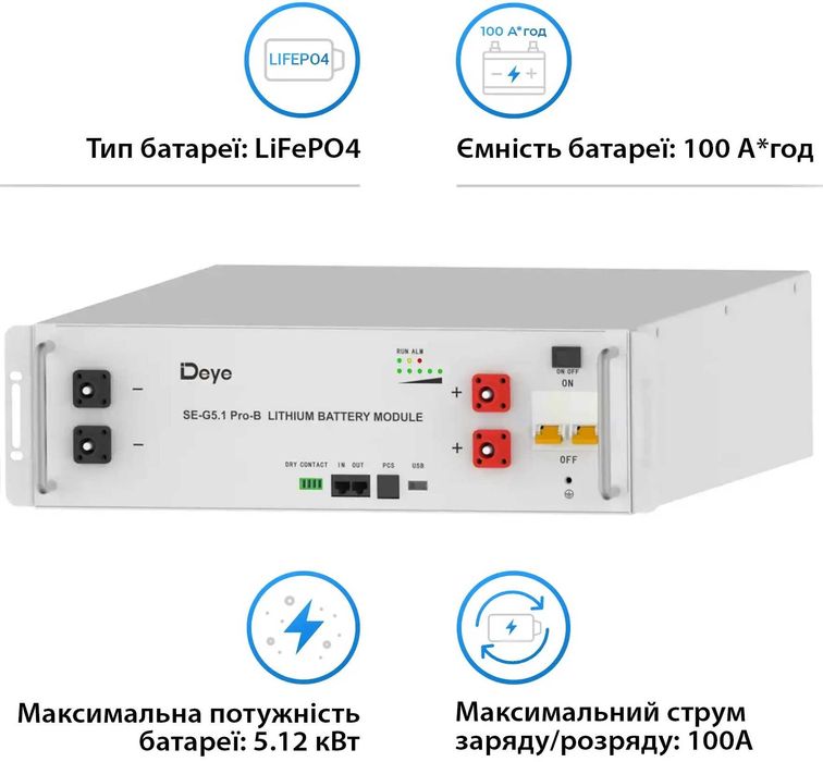 Акумуляторна батарея Deye SE-G5.1Pro-B (LiFePO4 51,2V 100Ah) Deye АКБ