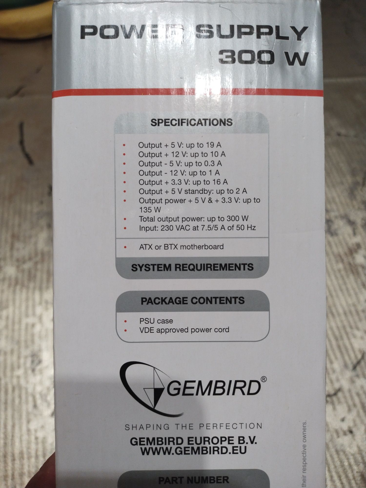 Блок живлення ATX/BTX Gembird, power supply 300w