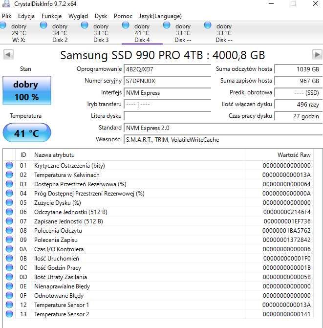Dysk Samsung 990 PRO SSD 4TB M.2 PCIe Gen4 NVMe MZ-V9P4T0BW