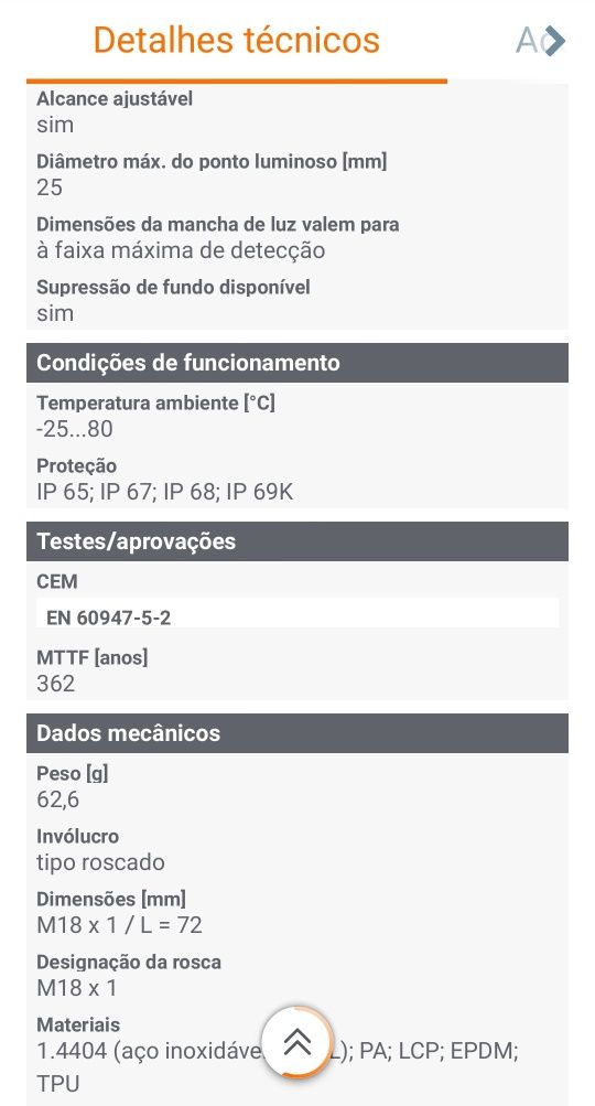 Sensore de reflexão difusa com supressão de fundo IFM