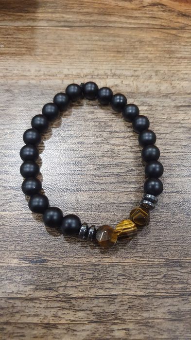 Pulseira para homem em olho de tigre e obsidiana