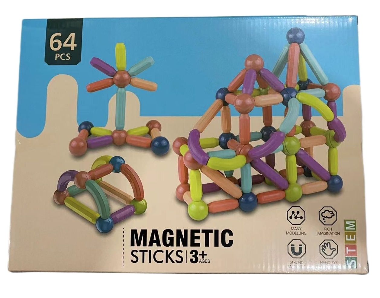 Klocki magnetyczne konstrukcyjne 64 elementy