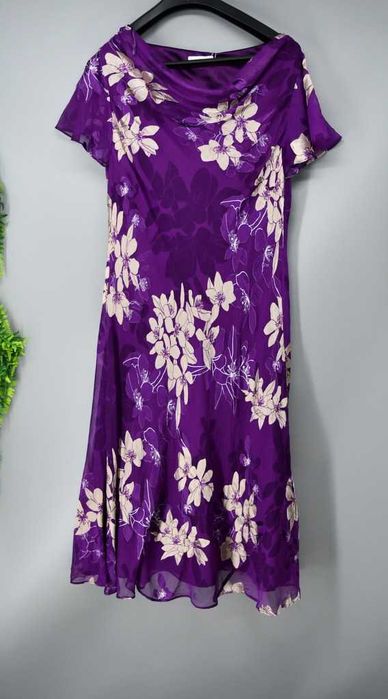 Jedwabna sukienka Jacques Vert r. 42/44 fioletowa w kwiaty – nowa