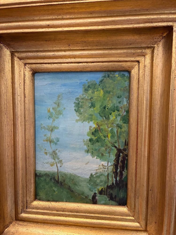 Quadro madeira com moldura dourada