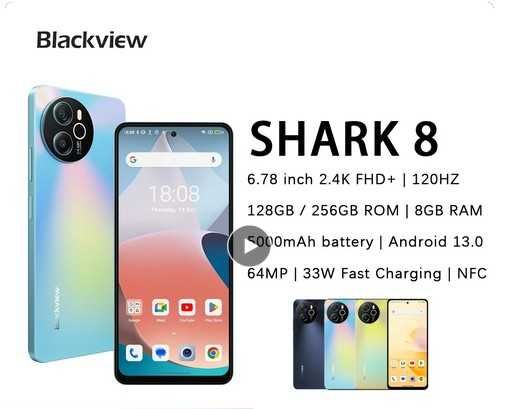 Blackview Shark 8, Helio G99, FHD, 8/256Gb, NFC, 64MP, 5000 mAh