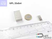 MPL 20x8x4 [N38]  silny neodymowy magnes płytkowy n38
