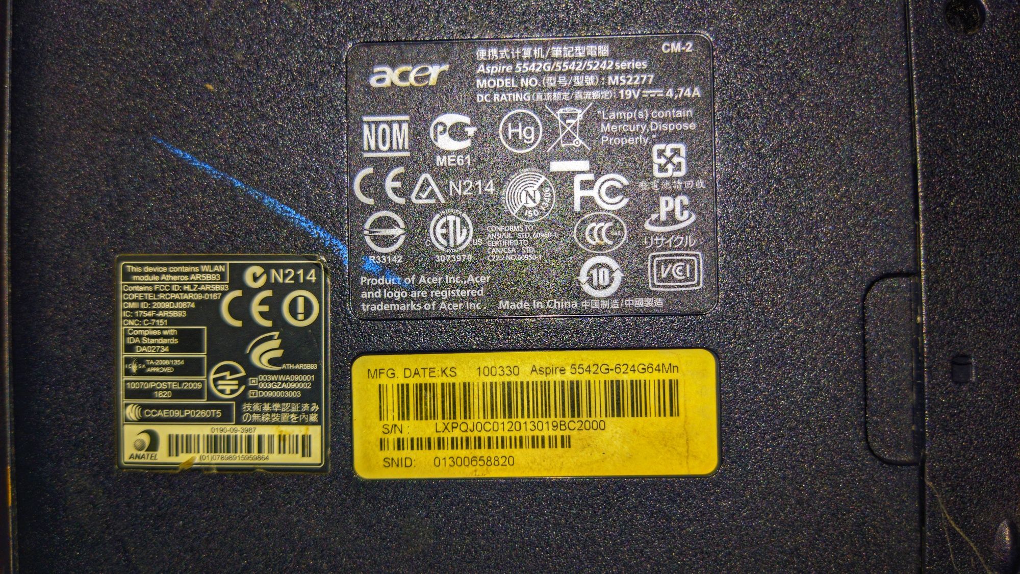 Acer Aspire 5542G-624G64Mn5242 (Model MS2277)